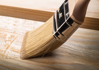 Wood is treated with a protein-based UV protective coating.